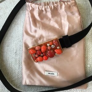 Black velvet Prada belt Cabochon stones